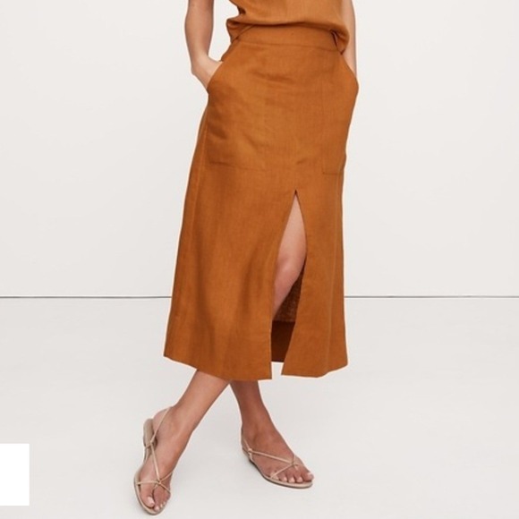 Banana Republic Dresses & Skirts - Banana Republic Linen Midi Skirt Goldenrod Yellow Rust Orange Split Front Size 6